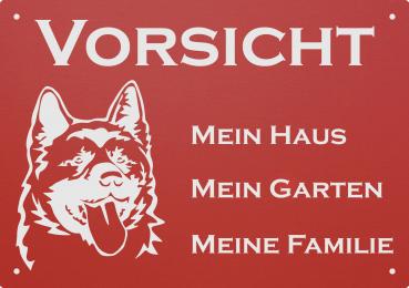 Aluminium Warnschild Alaskan Malamute VORSICHT Mein Haus mein Garten meine Familie